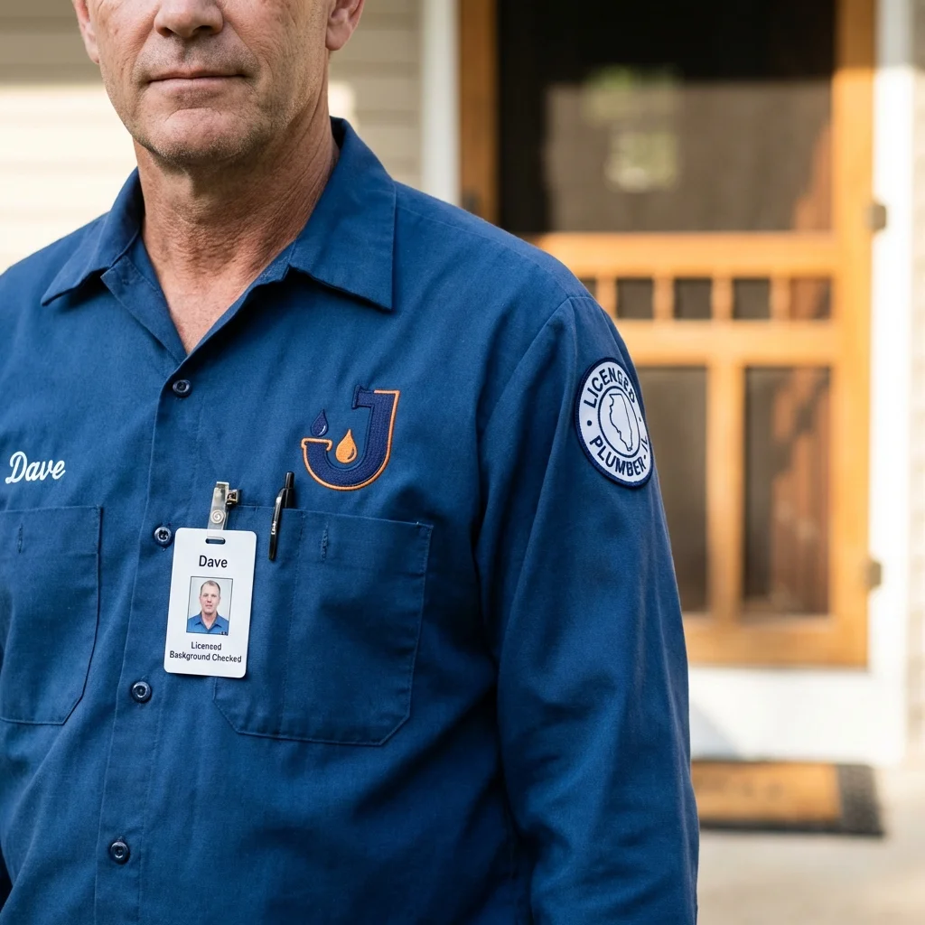 Licensed plumber showing ID badge in Robesonia, PA