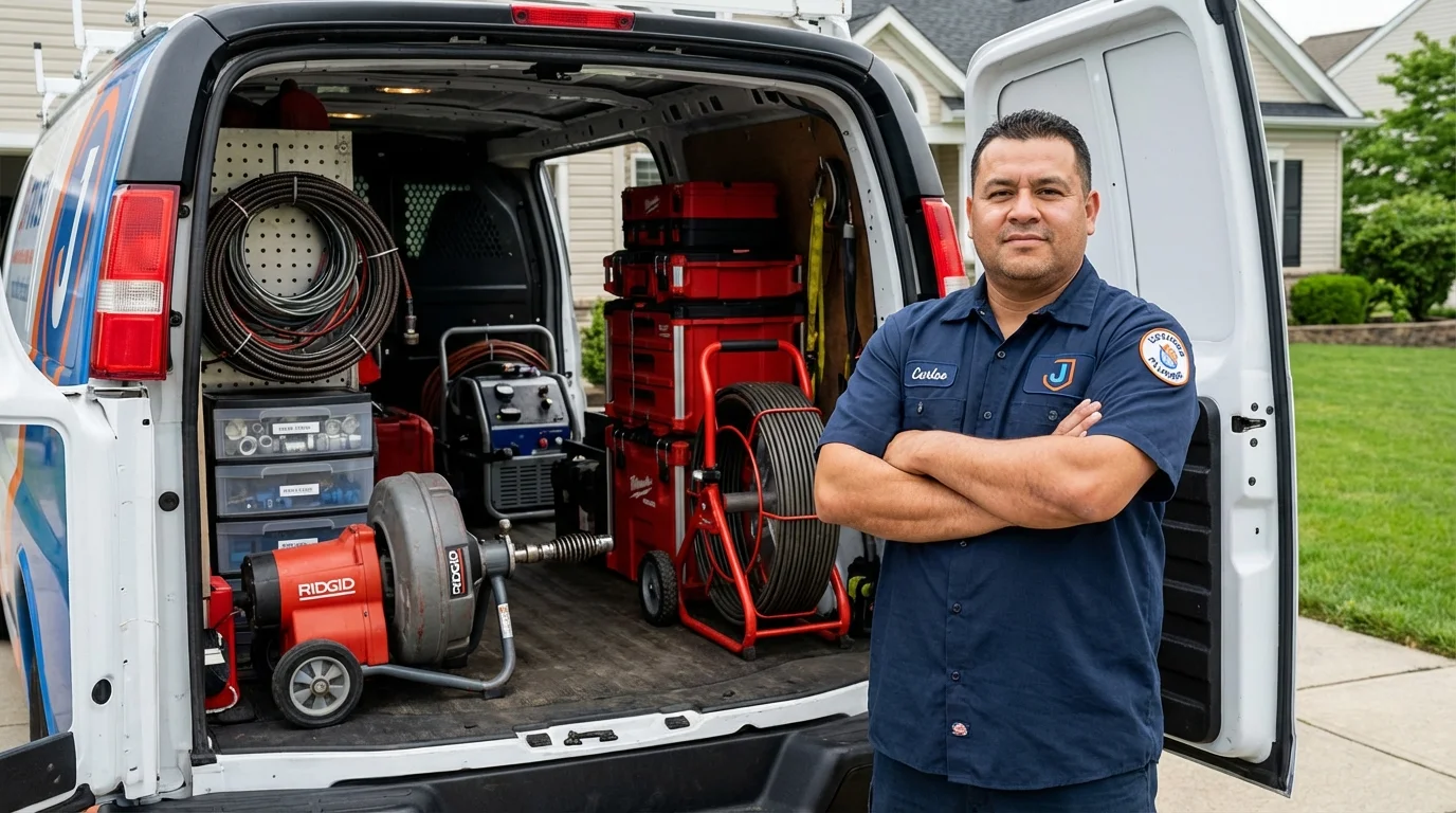 Professional drain cleaning equipment and Johns Plumbing LLC plumber in Robesonia
