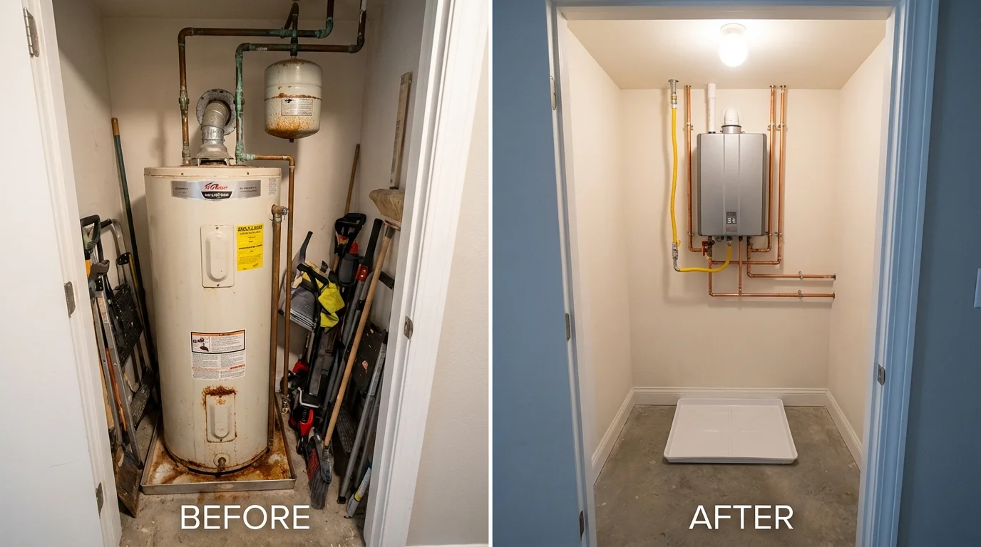 Tank water heater versus wall-mounted tankless unit comparison for Robesonia, PA homeowners