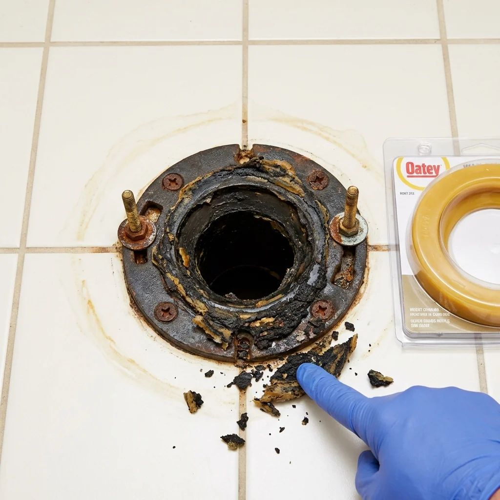 Failed wax ring showing water seepage at the base of a toilet in a Robesonia, PA home