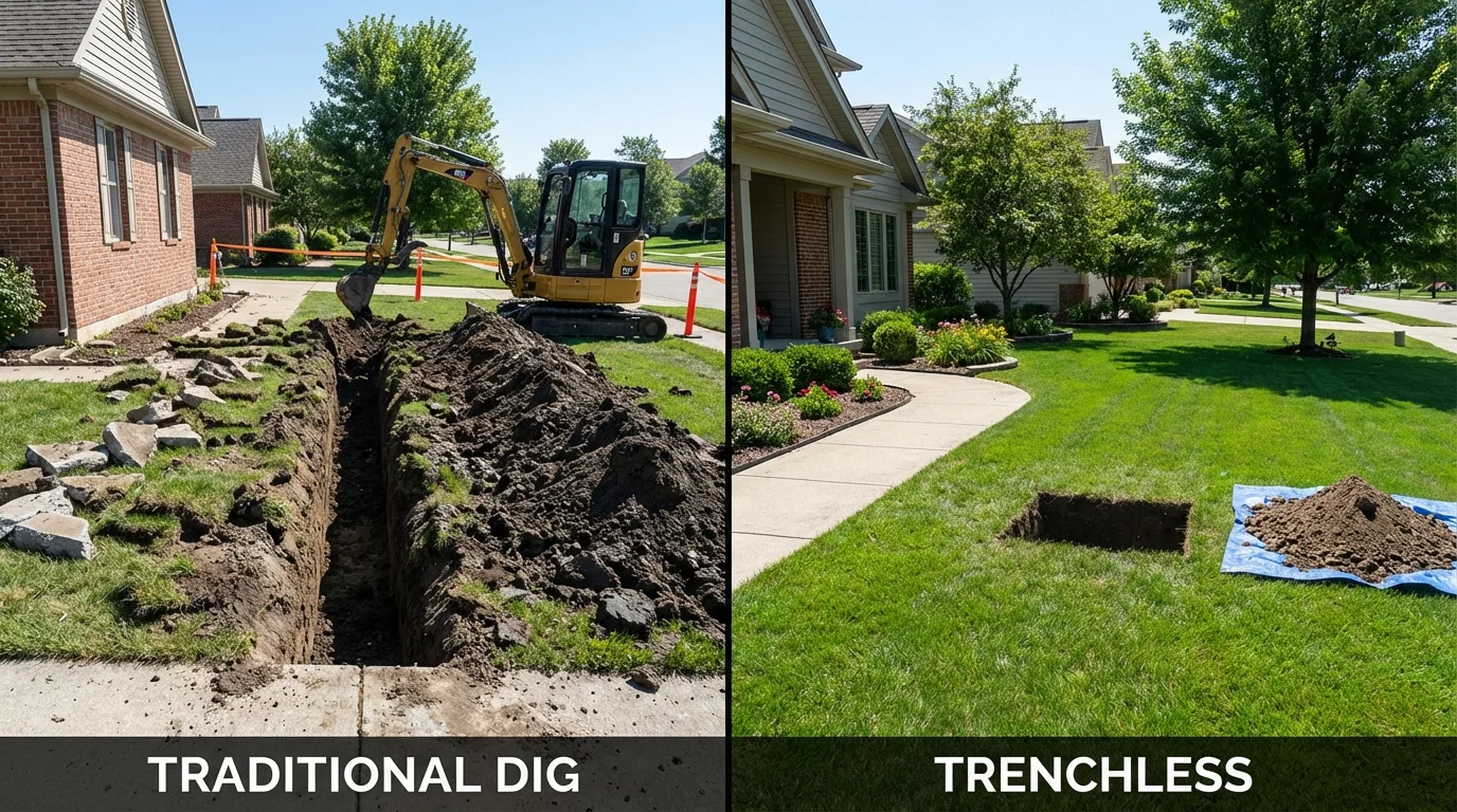 Trenchless sewer repair with minimal yard damage versus traditional excavation in Robesonia, PA